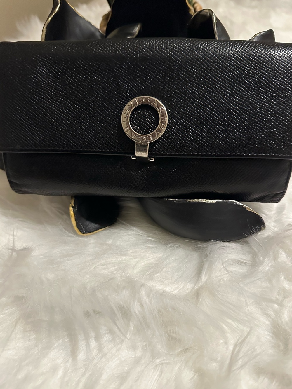 Bvlgari Black Leather Long Continental Wallet Blue Interior Silver Hardware
